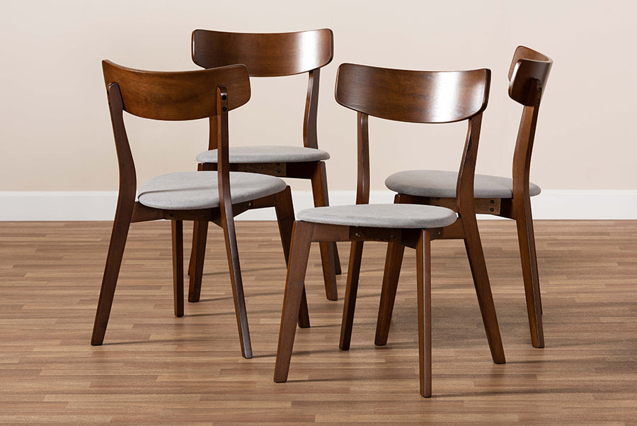 Baxton Studio Iora Mid-Century Modern Transitional Light Grey Fabric Upholstered and Walnut Brown Finished Wood 4-Piece Dining Chair Set
