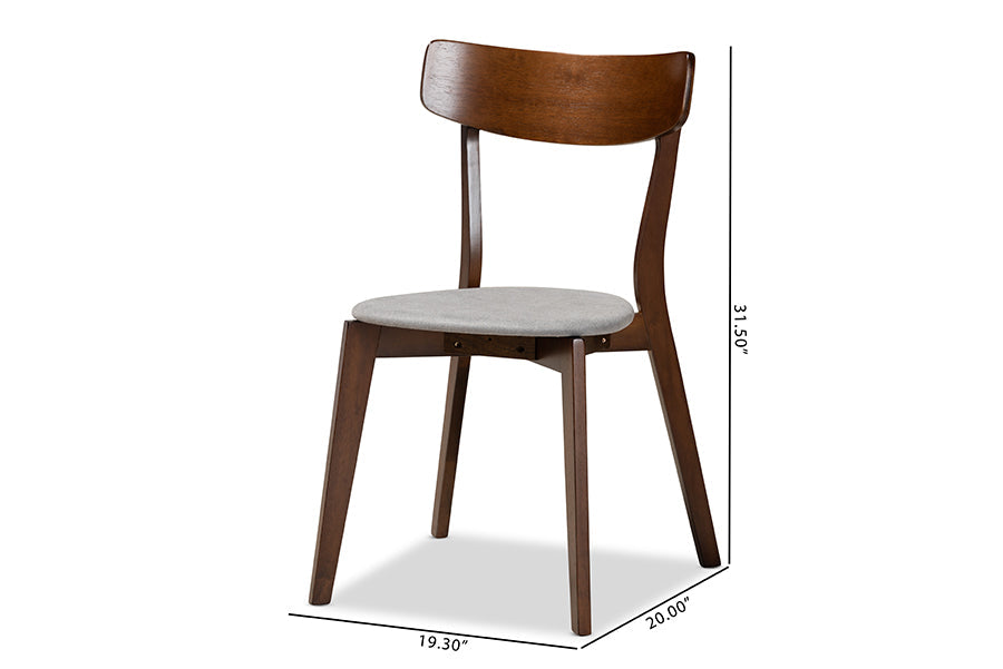 Baxton Studio Iora Mid-Century Modern Transitional Light Grey Fabric Upholstered and Walnut Brown Finished Wood 4-Piece Dining Chair Set