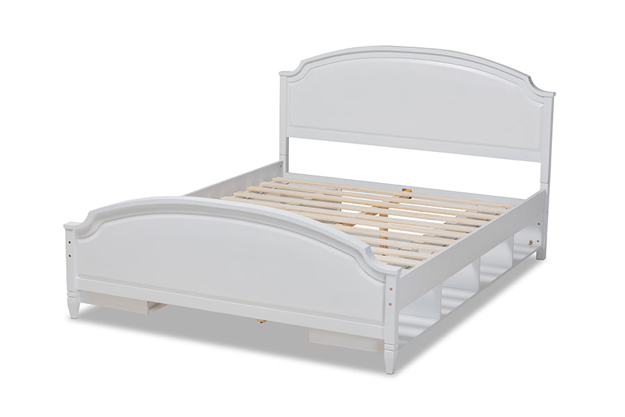 Baxton Studio Elise Classic and Traditional Transitional White Finished Wood Queen Size Storage Platform Bed