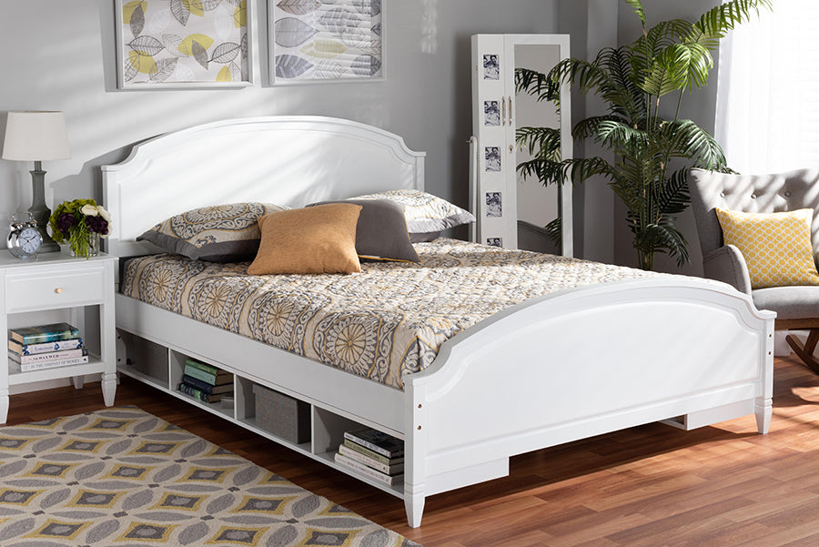 Baxton Studio Elise Classic and Traditional Transitional White Finished Wood Full Size Storage Platform Bed