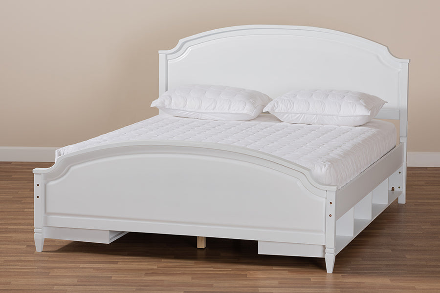 Baxton Studio Elise Classic and Traditional Transitional White Finished Wood Full Size Storage Platform Bed