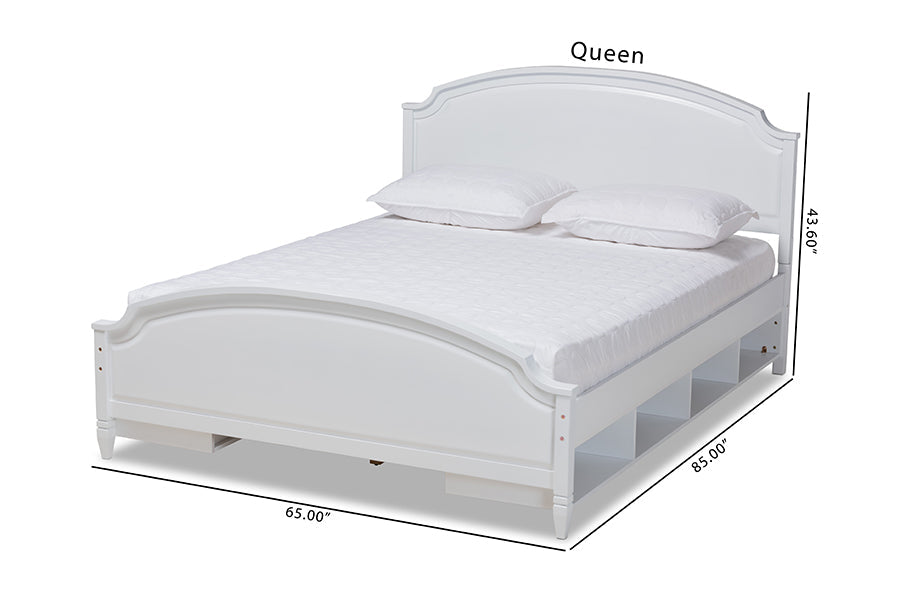 Baxton Studio Elise Classic and Traditional Transitional White Finished Wood Queen Size Storage Platform Bed