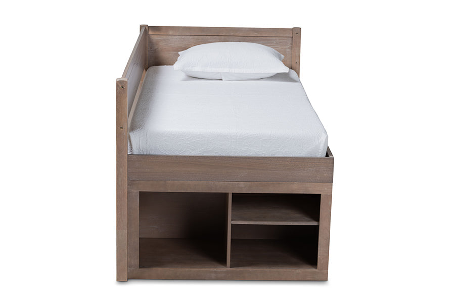 Baxton Studio Levon Modern and Contemporary Antique Oak Finished Wood 4-Drawer Twin Size Storage Bed