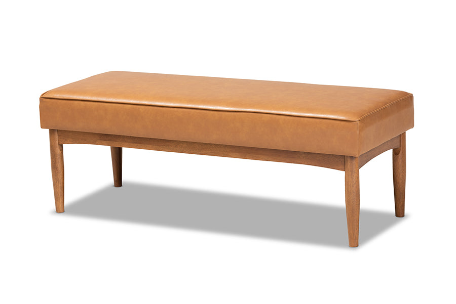 Baxton Studio Arvid Mid-Century Modern Tan Faux Leather Upholstered and Walnut Brown Finished Wood 5-Piece Dining Nook Set