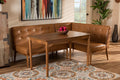 Baxton Studio Arvid Mid-Century Modern Tan Faux Leather Upholstered and Walnut Brown Finished Wood 3-Piece Dining Nook Set
