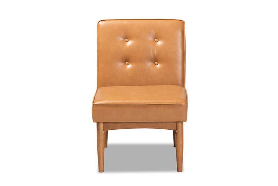 Baxton Studio Arvid Mid-Century Modern Tan Faux Leather Upholstered and Walnut Brown Finished Wood Dining Chair