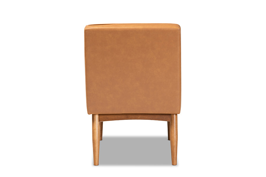 Baxton Studio Arvid Mid-Century Modern Tan Faux Leather Upholstered and Walnut Brown Finished Wood Dining Chair