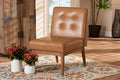 Baxton Studio Arvid Mid-Century Modern Tan Faux Leather Upholstered and Walnut Brown Finished Wood Dining Chair