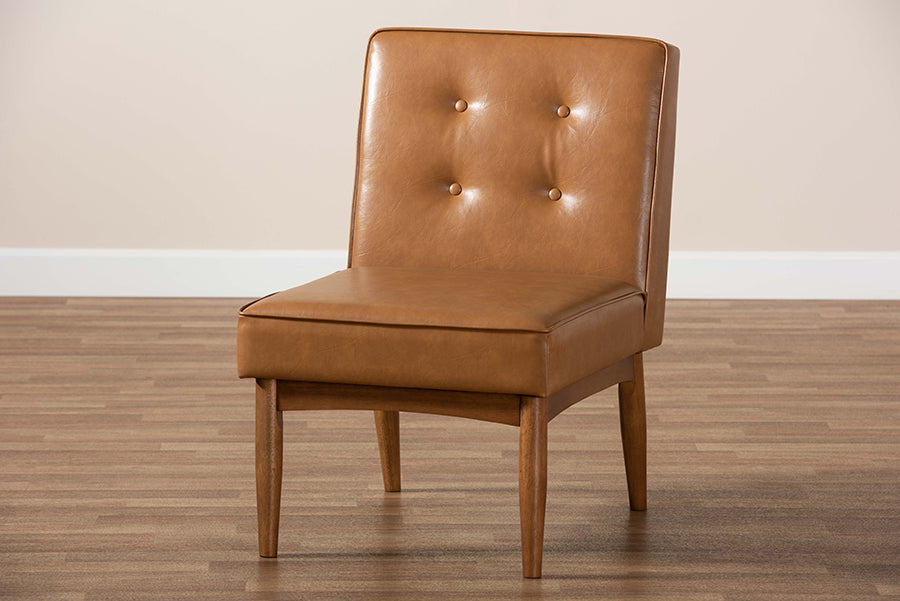 Baxton Studio Arvid Mid-Century Modern Tan Faux Leather Upholstered and Walnut Brown Finished Wood Dining Chair