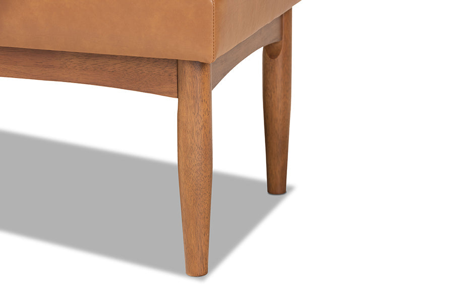 Baxton Studio Arvid Mid-Century Modern Tan Faux Leather Upholstered and Walnut Brown Finished Wood Dining Bench