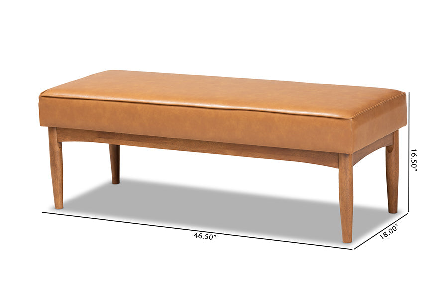 Baxton Studio Arvid Mid-Century Modern Tan Faux Leather Upholstered and Walnut Brown Finished Wood Dining Bench