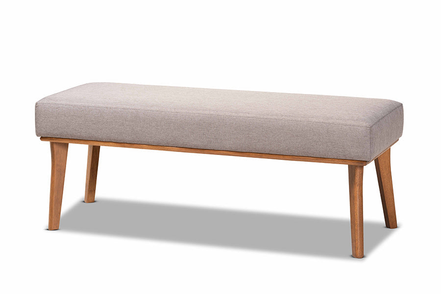 Baxton Studio Odessa Mid-Century Modern Grey Fabric Upholstered and Walnut Brown Finished Wood Dining Bench