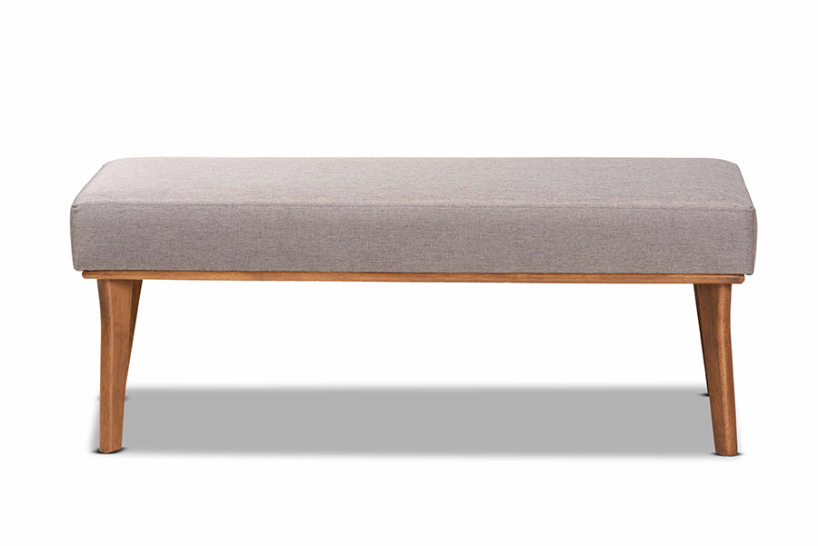 Baxton Studio Odessa Mid-Century Modern Grey Fabric Upholstered and Walnut Brown Finished Wood Dining Bench