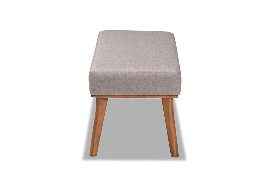 Baxton Studio Odessa Mid-Century Modern Grey Fabric Upholstered and Walnut Brown Finished Wood Dining Bench