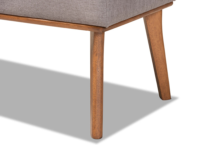 Baxton Studio Odessa Mid-Century Modern Grey Fabric Upholstered and Walnut Brown Finished Wood Dining Bench