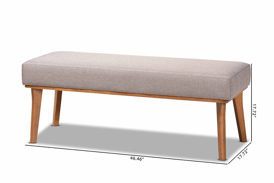 Baxton Studio Odessa Mid-Century Modern Grey Fabric Upholstered and Walnut Brown Finished Wood Dining Bench