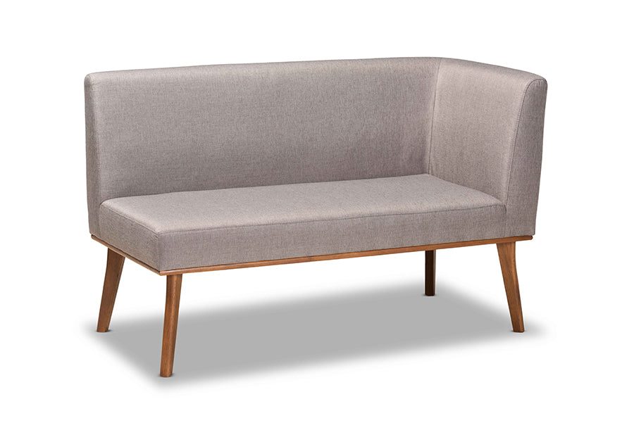 Baxton Studio Odessa Mid-Century Modern Grey Fabric Upholstered and Walnut Brown Finished Wood 3-Piece Dining Nook Set