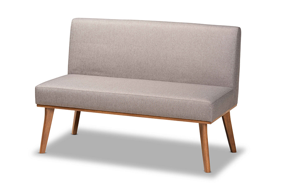 Baxton Studio Odessa Mid-Century Modern Grey Fabric Upholstered and Walnut Brown Finished Wood 4-Piece Dining Nook Set