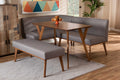 Baxton Studio Odessa Mid-Century Modern Grey Fabric Upholstered and Walnut Brown Finished Wood 4-Piece Dining Nook Set