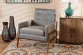 Baxton Studio Perris Mid-Century Modern Grey Velvet Fabric Upholstered and Walnut Brown Finished Wood Lounge Chair