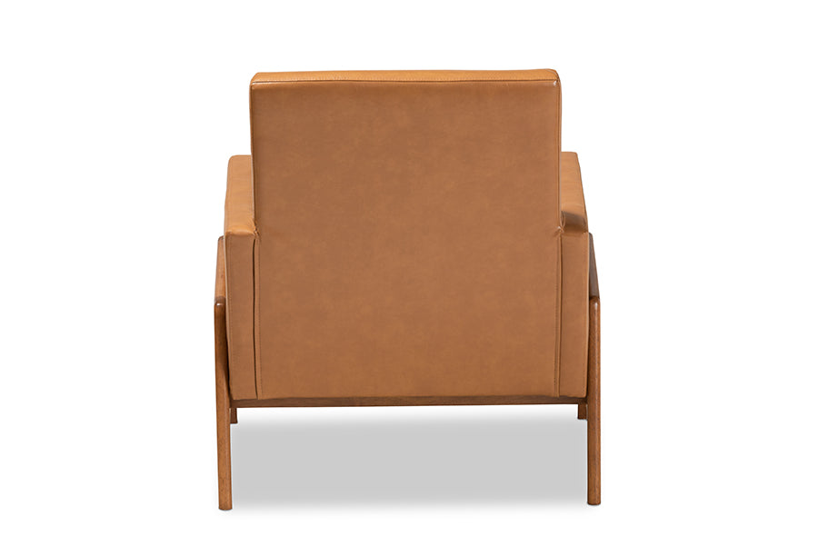 Baxton Studio Perris Mid-Century Modern Tan Faux Leather Upholstered and Walnut Brown Finished Wood Lounge Chair