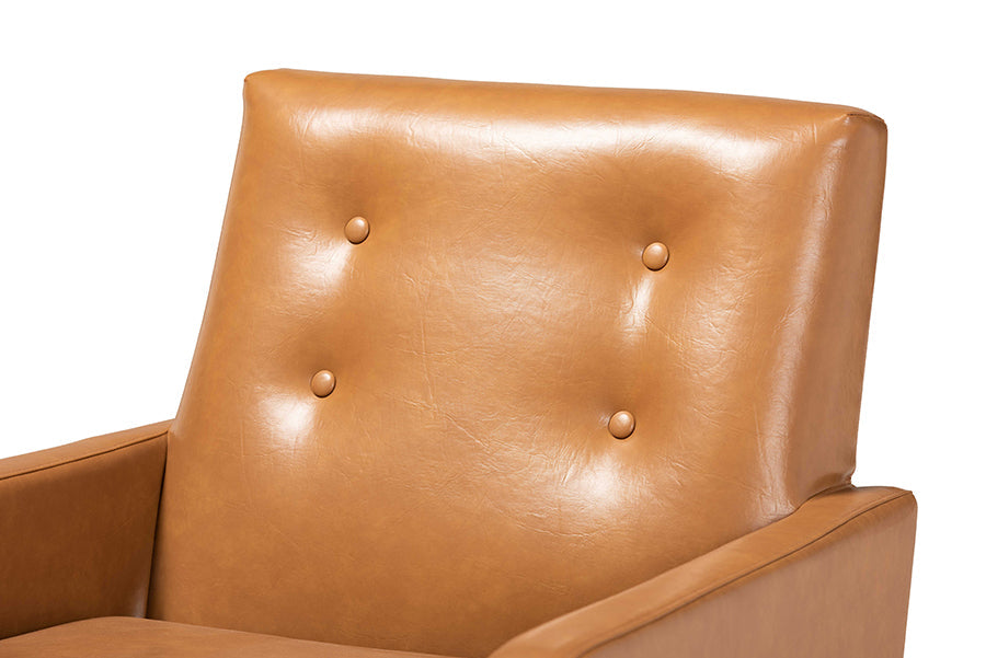 Baxton Studio Perris Mid-Century Modern Tan Faux Leather Upholstered and Walnut Brown Finished Wood Lounge Chair