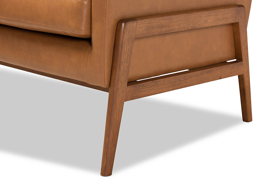 Baxton Studio Perris Mid-Century Modern Tan Faux Leather Upholstered and Walnut Brown Finished Wood Lounge Chair