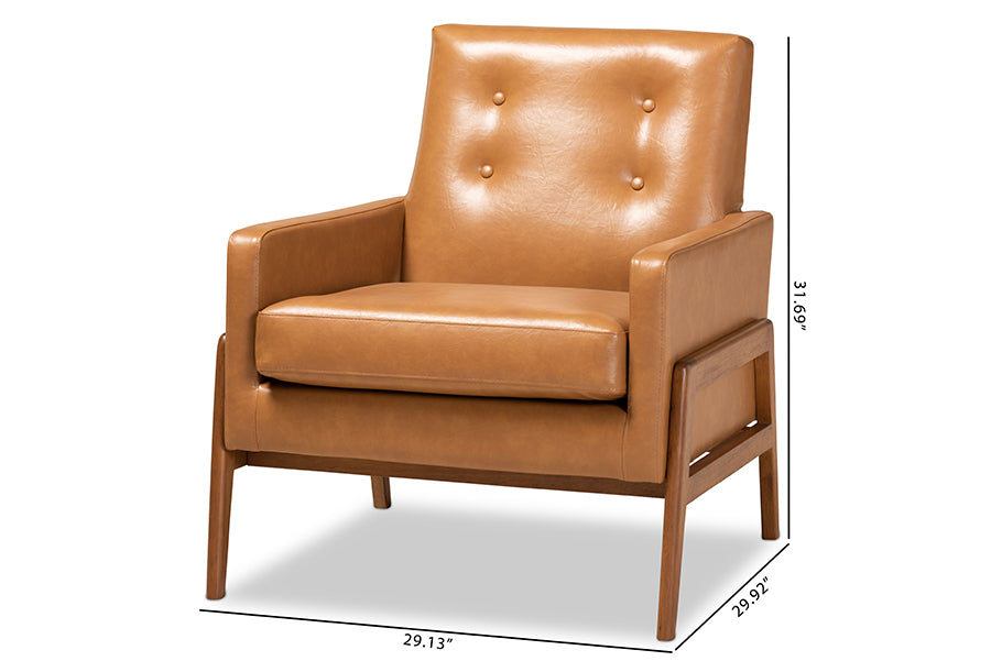 Baxton Studio Perris Mid-Century Modern Tan Faux Leather Upholstered and Walnut Brown Finished Wood Lounge Chair