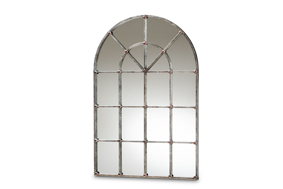 Baxton Studio Newman Vintage Farmhouse Antique Silver Finished Arched Window Accent Wall Mirror