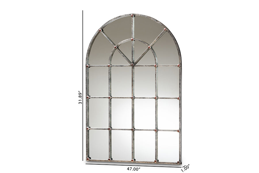 Baxton Studio Newman Vintage Farmhouse Antique Silver Finished Arched Window Accent Wall Mirror