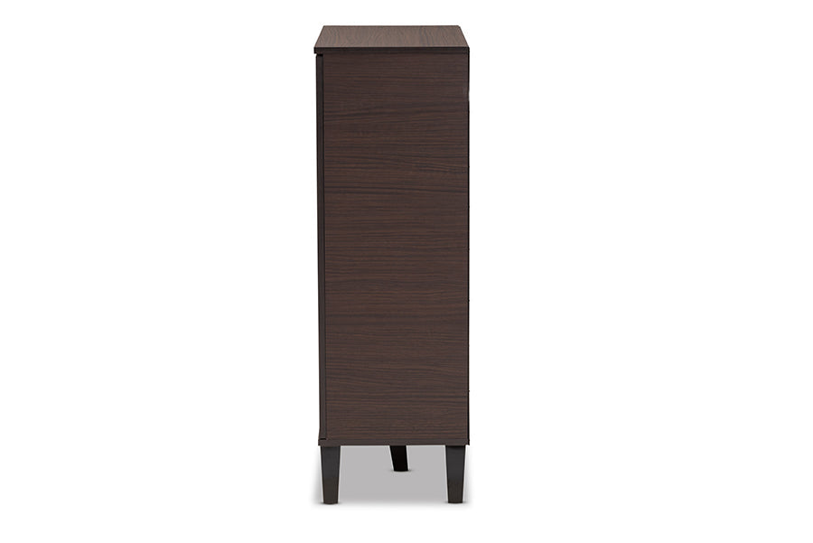 Baxton Studio Idina Mid-Century Modern Two-Tone Dark Brown and Grey Finished Wood 1-Door Shoe Cabinet