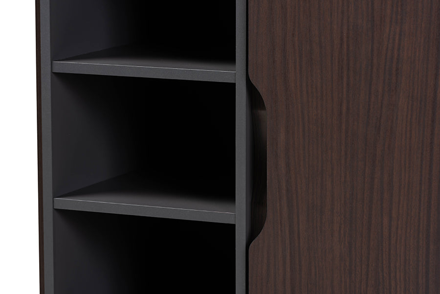 Baxton Studio Idina Mid-Century Modern Two-Tone Dark Brown and Grey Finished Wood 1-Door Shoe Cabinet