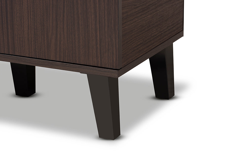 Baxton Studio Idina Mid-Century Modern Two-Tone Dark Brown and Grey Finished Wood 1-Door Shoe Cabinet