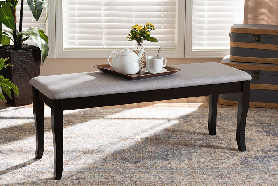 Baxton Studio Cornelie Modern and Contemporary Transitional Grey Fabric Upholstered and Dark Brown Finished Wood Dining Bench
