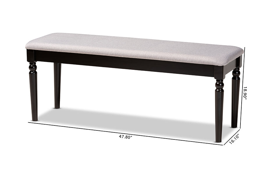Baxton Studio Giovanni Modern and Contemporary Grey Fabric Upholstered and Dark Brown Finished Wood Dining Bench