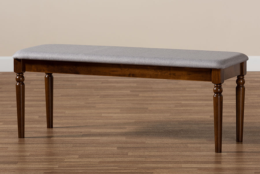 Baxton Studio Giovanni Modern and Contemporary Grey Fabric Upholstered and Walnut Brown Finished Wood Dining Bench