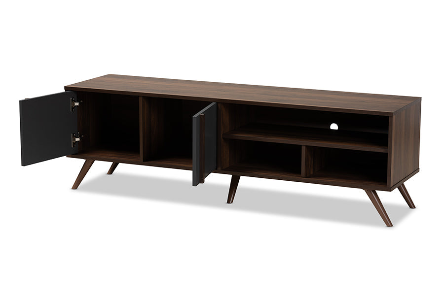 Baxton Studio Naoki Modern and Contemporary Two-Tone Grey and Walnut Finished Wood 2-Door TV Stand