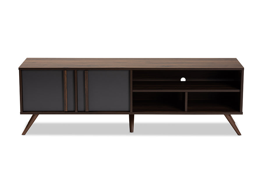 Baxton Studio Naoki Modern and Contemporary Two-Tone Grey and Walnut Finished Wood 2-Door TV Stand
