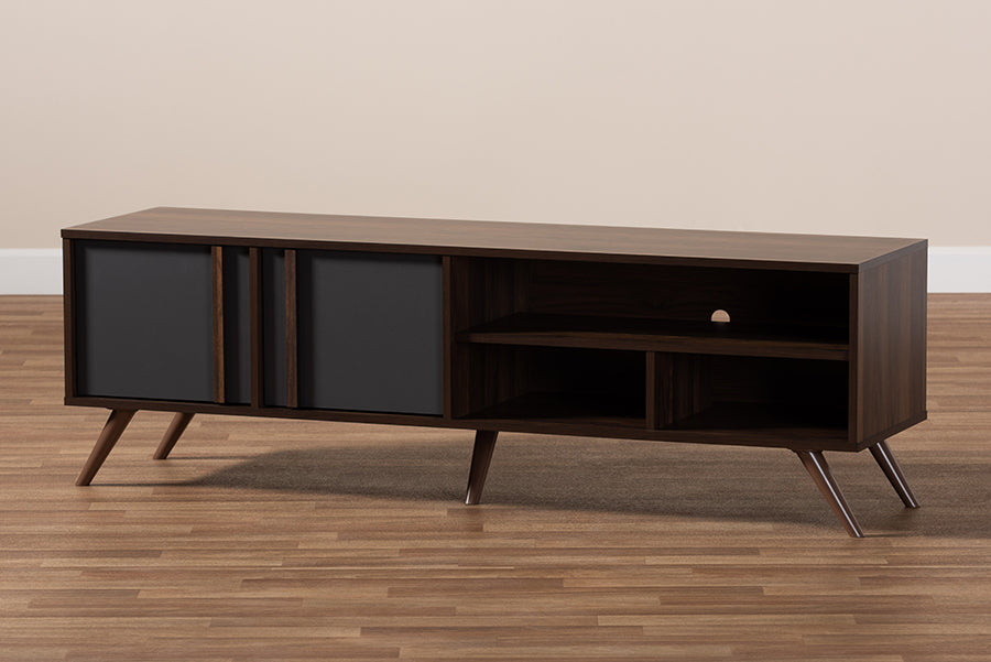 Baxton Studio Naoki Modern and Contemporary Two-Tone Grey and Walnut Finished Wood 2-Door TV Stand