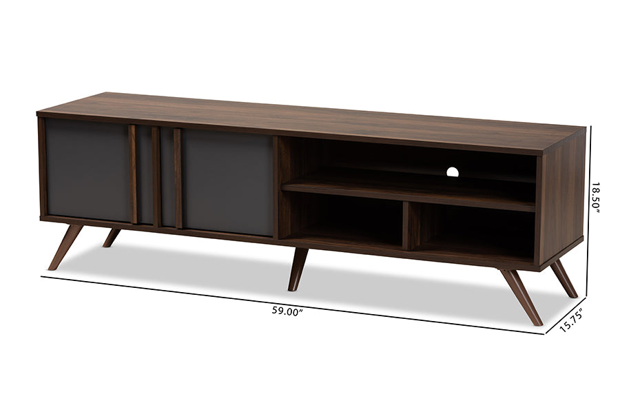 Baxton Studio Naoki Modern and Contemporary Two-Tone Grey and Walnut Finished Wood 2-Door TV Stand
