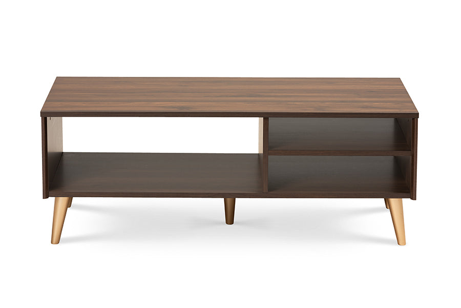 Baxton Studio Landen Mid-Century Modern Walnut Brown and Gold Finished Wood Coffee Table