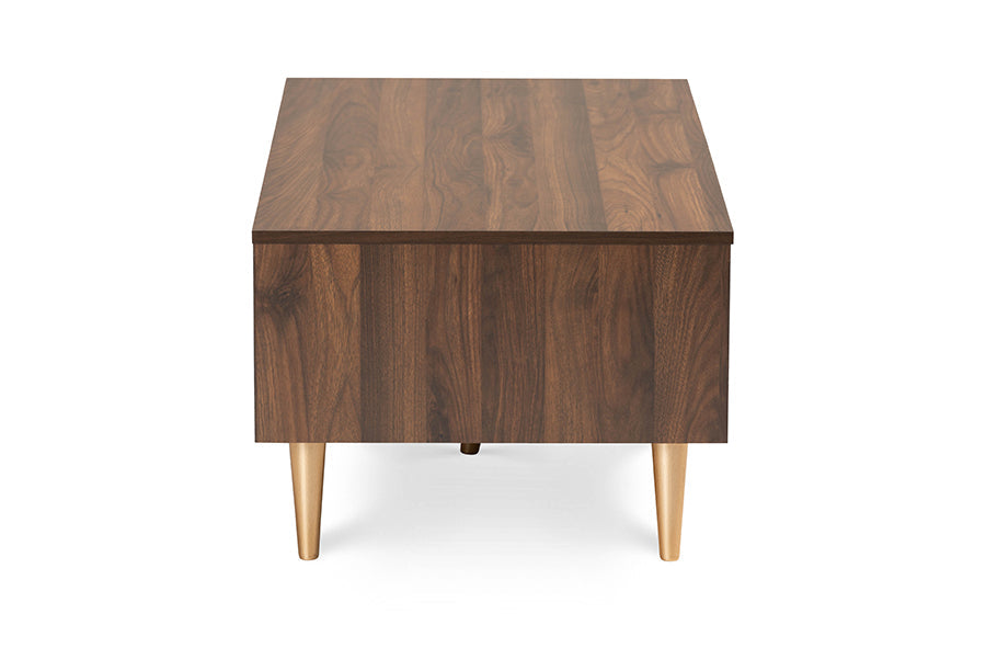 Baxton Studio Landen Mid-Century Modern Walnut Brown and Gold Finished Wood Coffee Table