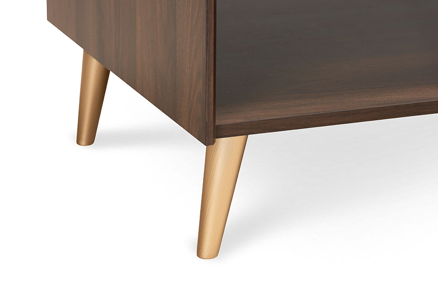 Baxton Studio Landen Mid-Century Modern Walnut Brown and Gold Finished Wood Coffee Table