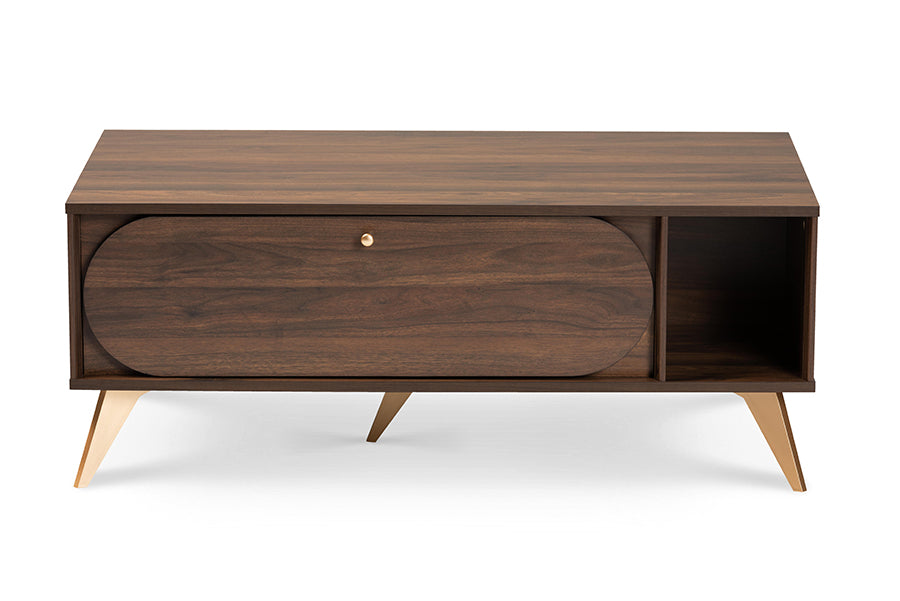 Baxton Studio Edel Mid-Century Modern Walnut Brown and Gold Finished Wood Coffee Table