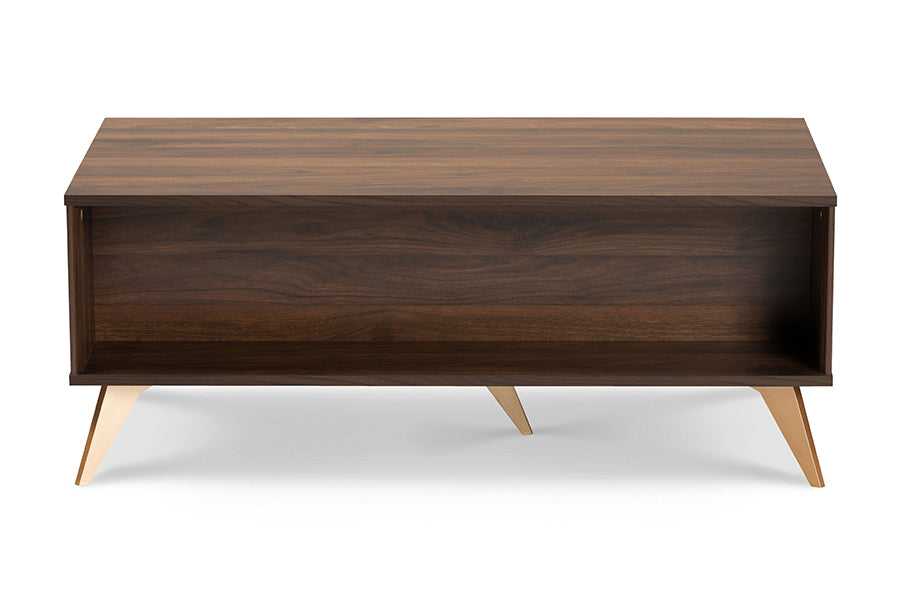Baxton Studio Edel Mid-Century Modern Walnut Brown and Gold Finished Wood Coffee Table