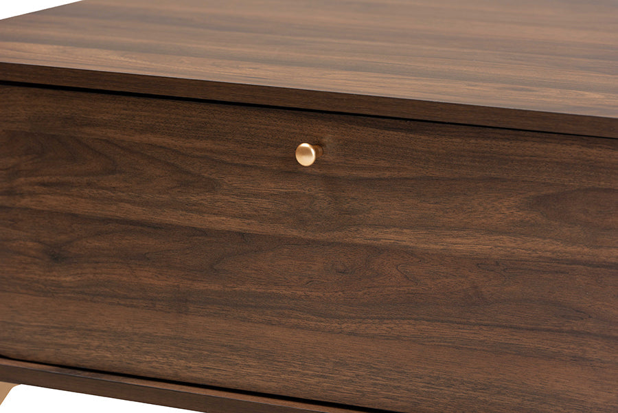 Baxton Studio Edel Mid-Century Modern Walnut Brown and Gold Finished Wood Coffee Table
