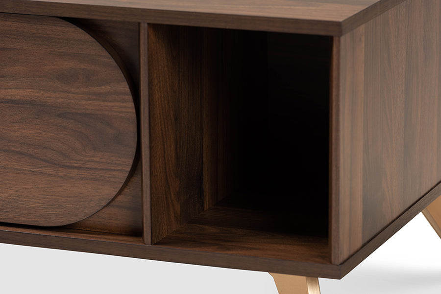 Baxton Studio Edel Mid-Century Modern Walnut Brown and Gold Finished Wood Coffee Table