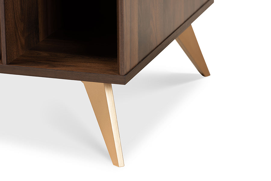 Baxton Studio Edel Mid-Century Modern Walnut Brown and Gold Finished Wood Coffee Table
