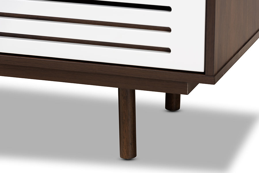 Baxton Studio Meike Mid-Century Modern Two-Tone Walnut Brown and White Finished Wood 6-Drawer Dresser