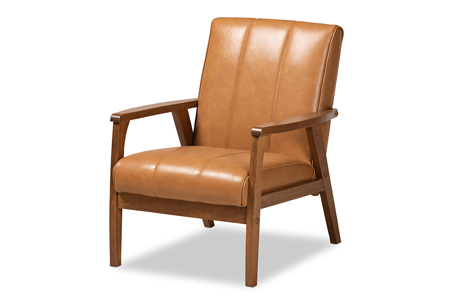 Baxton Studio Nikko Mid-century Modern Tan Faux Leather Upholstered and Walnut Brown finished Wood Lounge Chair